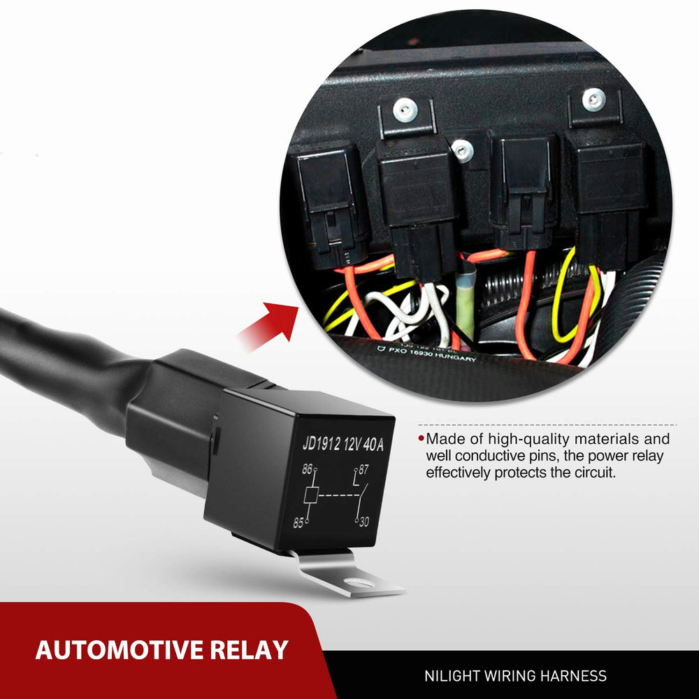 Nilight power relay and inline fuse protect against overcurrent and short circuits.