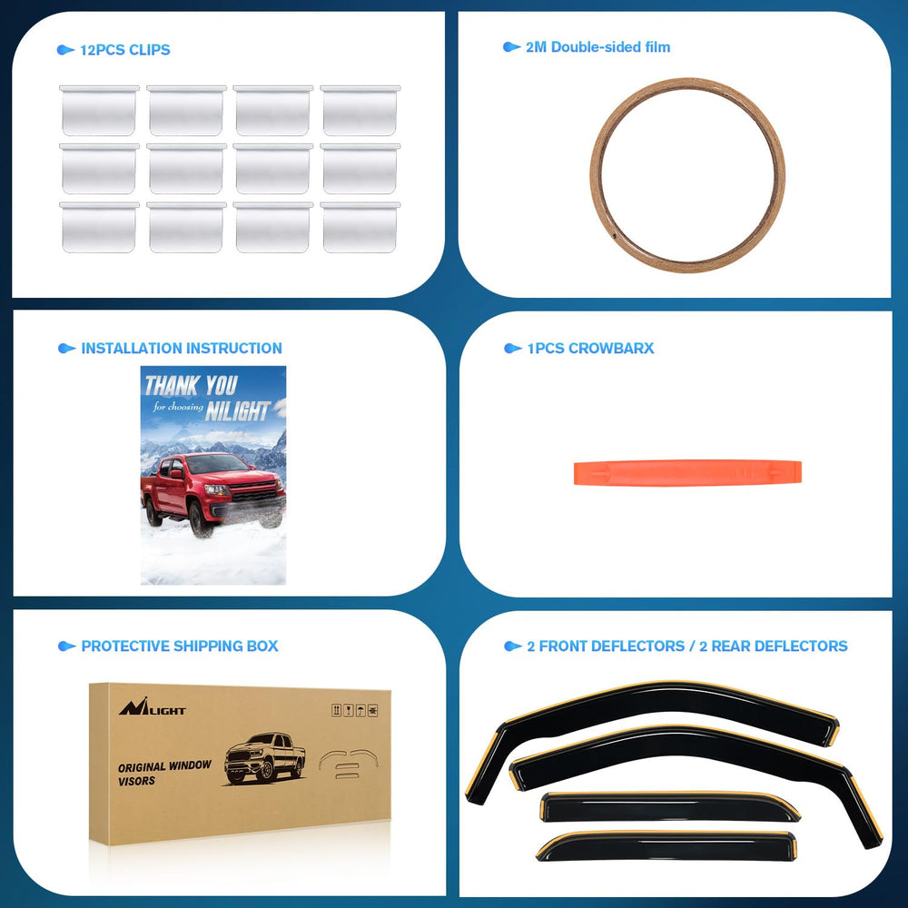 Nilight rain guards tape and clips included for quick tool-free attachment