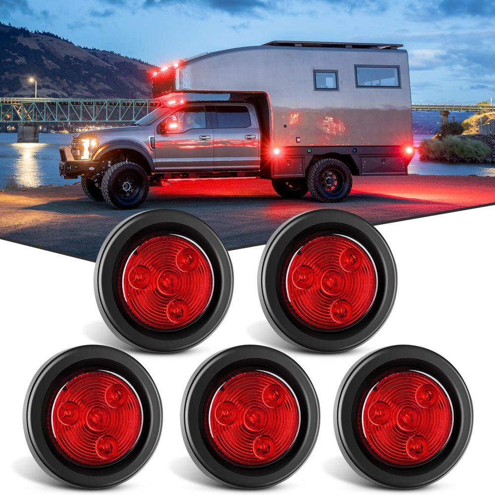 Nilight red round marker light front view with 4 LEDs for improved night visibility.