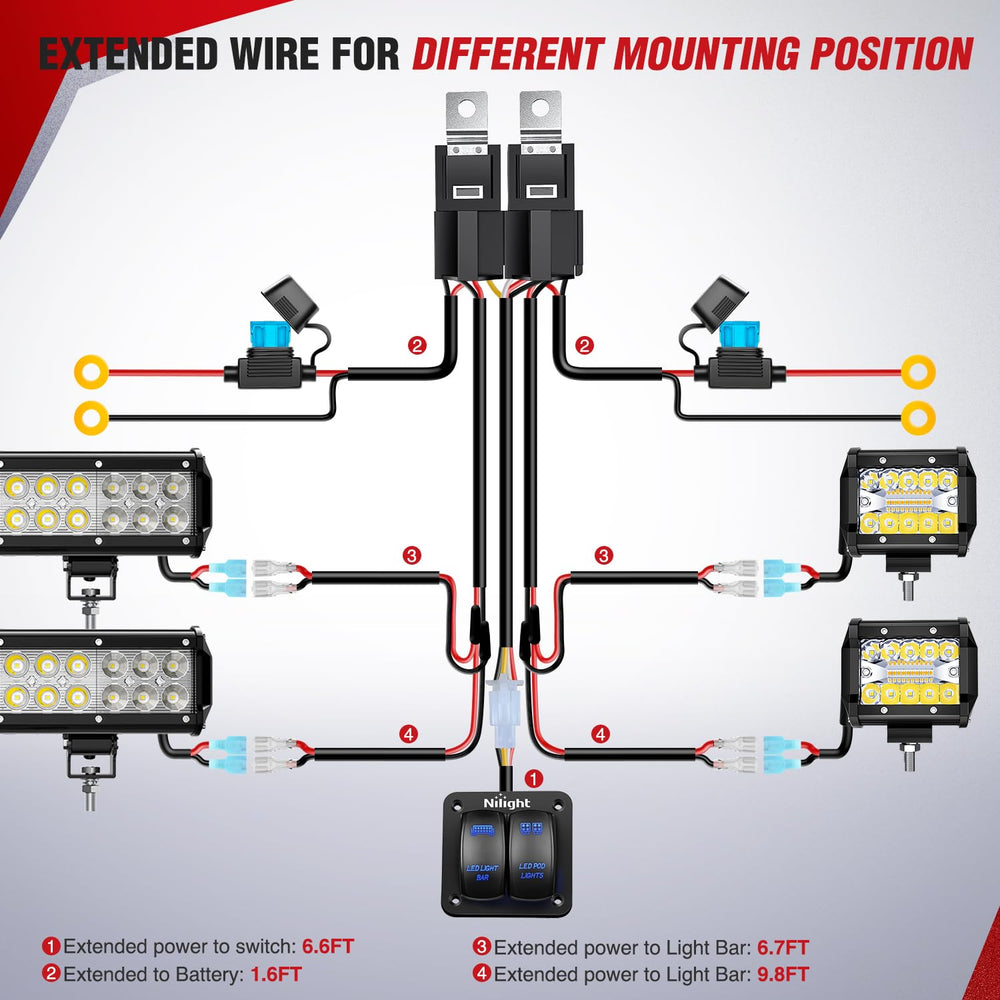 Nilight relay and inline fuse protect circuits from overload and short
