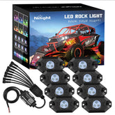 Nilight RGB Rock Lights Kit mounted on truck wheel well for bold exterior lighting