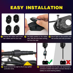 Nilight RGB Rock Lights Kit operates on 9-32V DC for diverse vehicles
