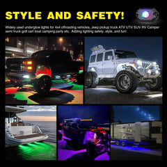 Nilight RGB rock lights kit packaging includes four lights and controller