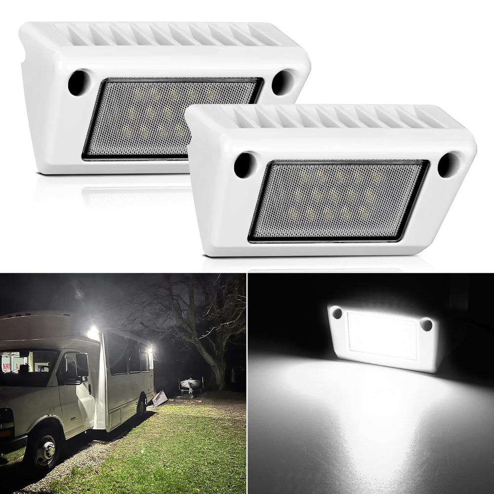 Nilight RV exterior light 5in pair enhances nighttime campsite visibility.