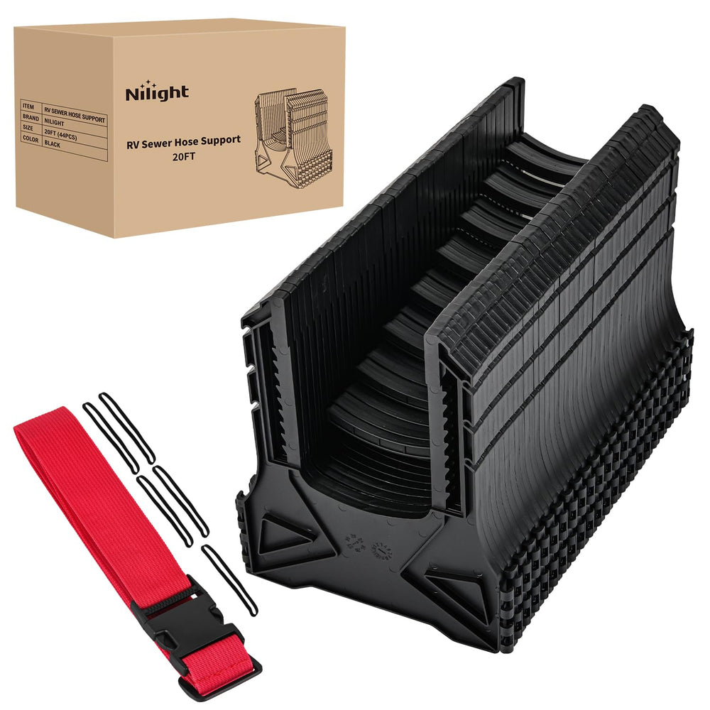 Nilight RV Sewer Hose Support with telescoping setup for quick, secure drainage on uneven ground.