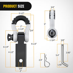 Nilight shackle hitch with dual pin holes, showing versatile recovery point options