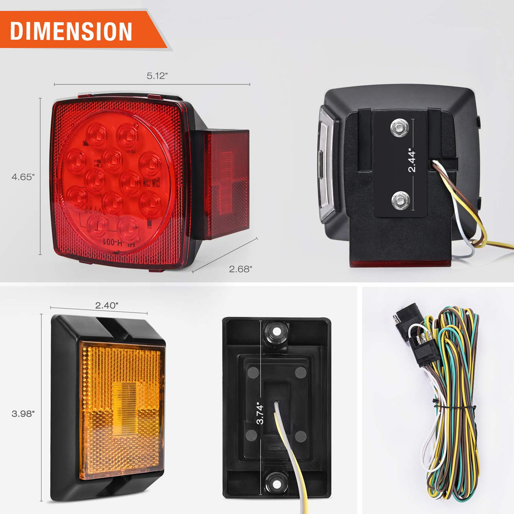 Nilight square LED trailer light right with clear signaling
