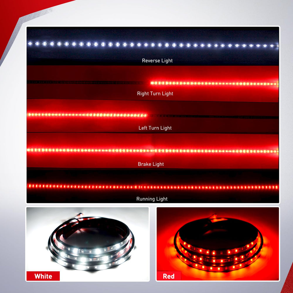 Nilight tailgate light bar showing red brake lights for safer signaling on highways.