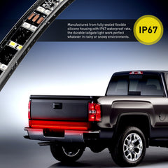 Nilight tailgate light bar shows running, brake, turn signals and reverse modes.