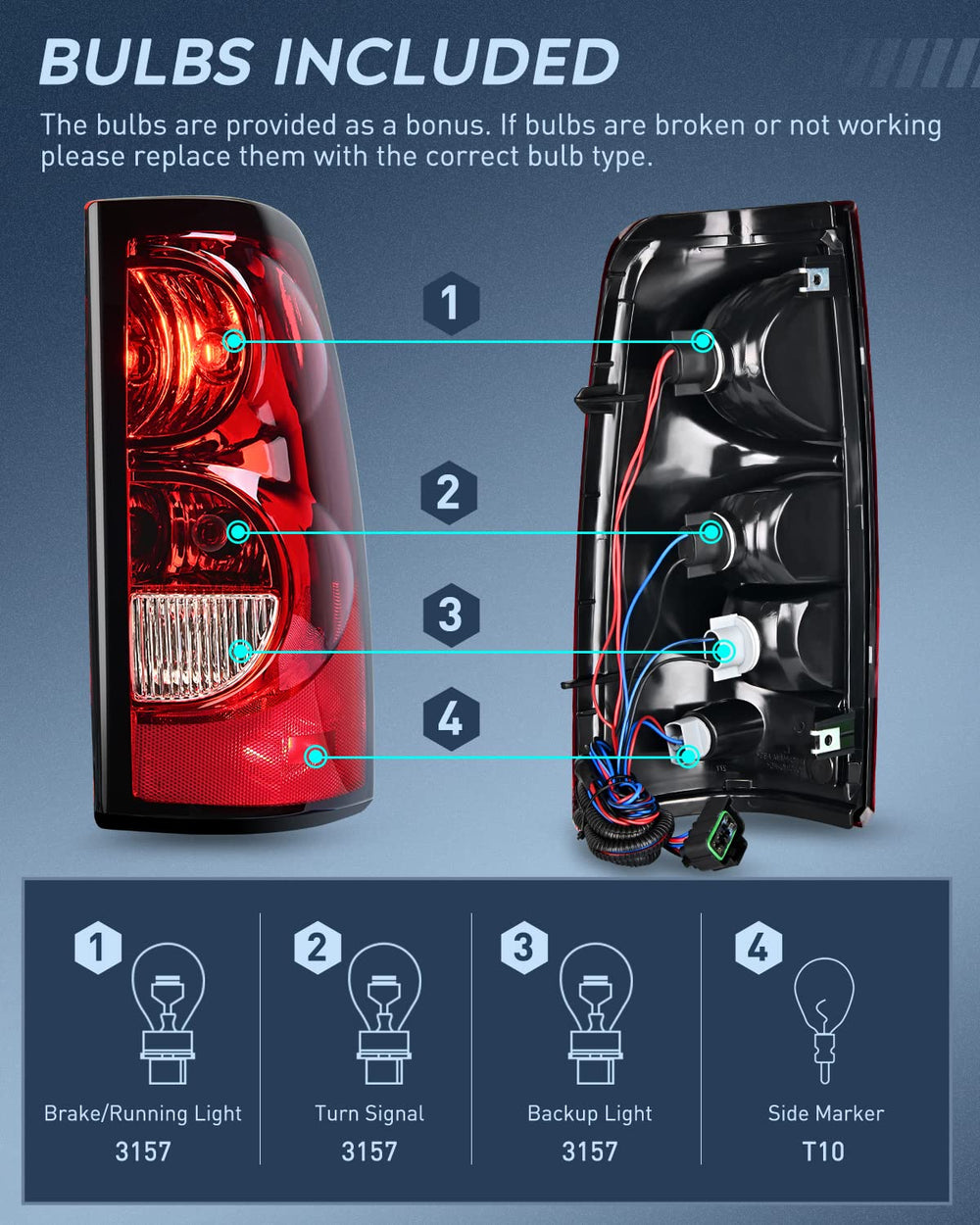 Nilight rear lamp housing for Silverado taillight, resistant to impacts and weather.
