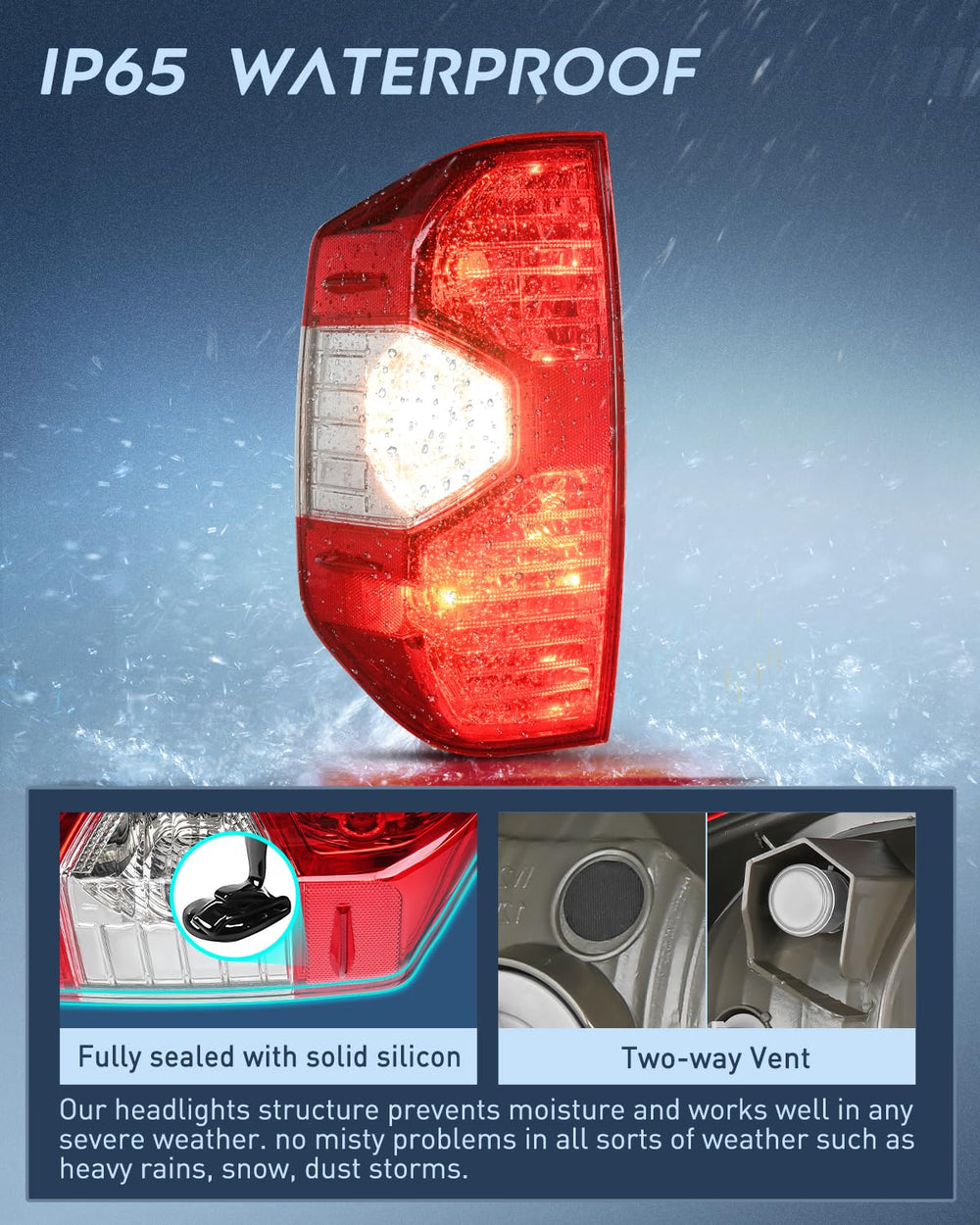 Nilight taillight closeup of silicone seal for weatherproof performance