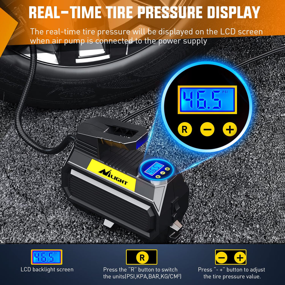 Nilight 12V DC plug enables on-the-go inflation.