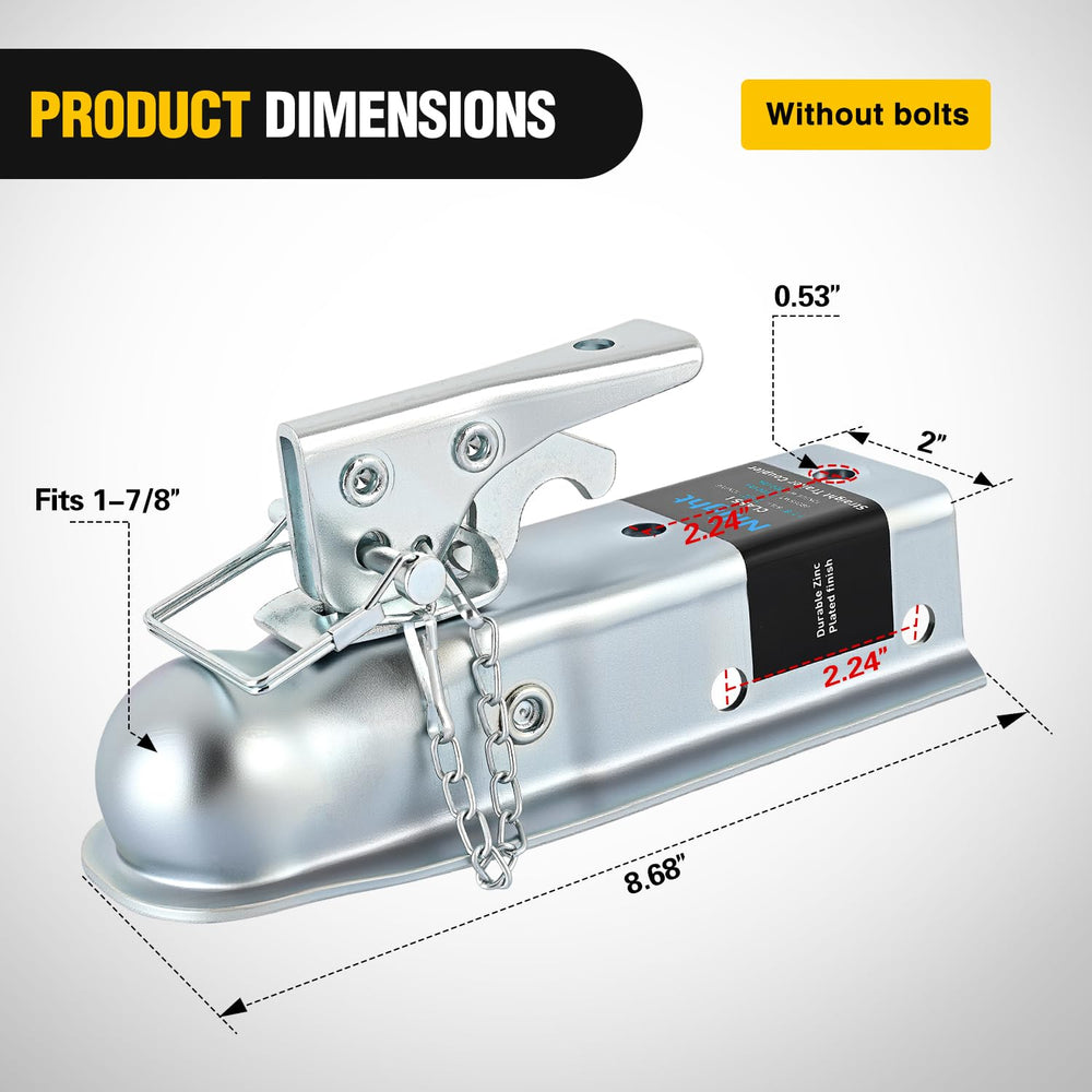Nilight trailer coupler with 2-1/2 inch tongue for versatile mounting.