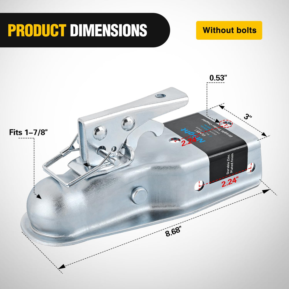 Nilight trailer coupler with chain adds extra safety during towing.