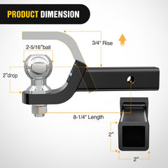 Nilight ball mount with 2-inch drop shown fitting a standard receiver.