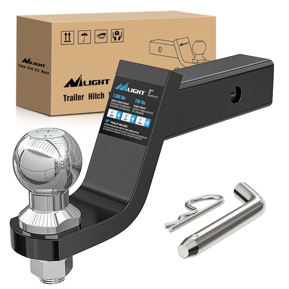 Nilight trailer hitch ball mount with 2in ball for reliable towing compatibility.