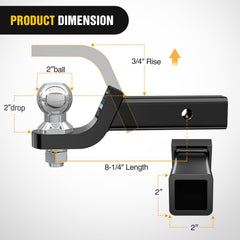 Nilight 2-inch ball on hitch mount for secure trailer hookup.
