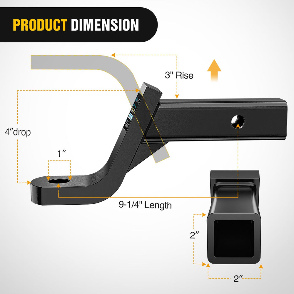 Nilight ball mount showing 3-inch rise to optimize hitch angle.