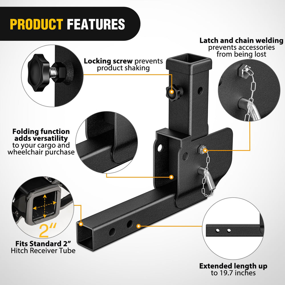 Nilight trailer hitch folding extender corrosion-resistant steel with black coating