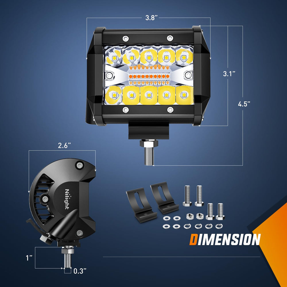 Nilight two-pack 60W LED bars side-by-side illuminate dark roads clearly