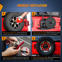 Bright red output from Nilight spare tire ring enhances brake signaling at a distance.
