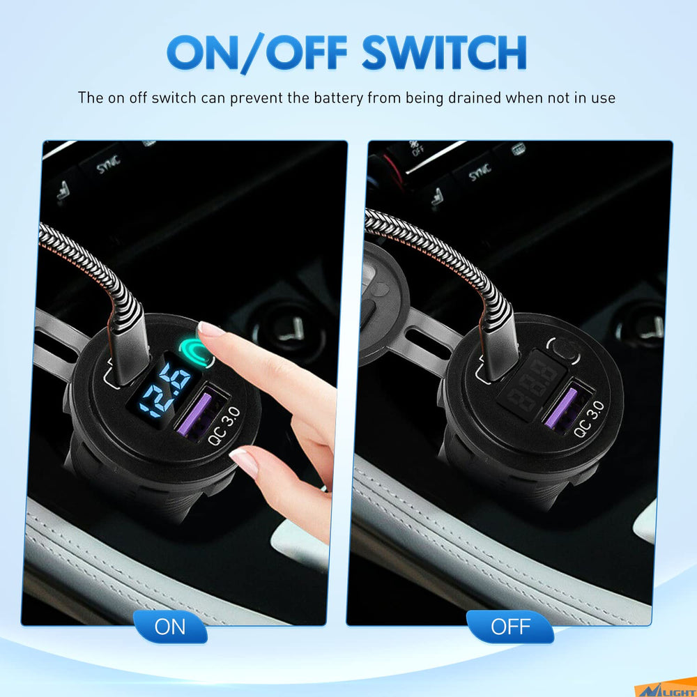 Nilight USB socket voltmeter display highlighting live vehicle voltage at a glance.