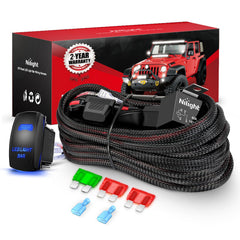 Nilight wiring harness kit 12awg close-up showing durable power delivery for vehicles.