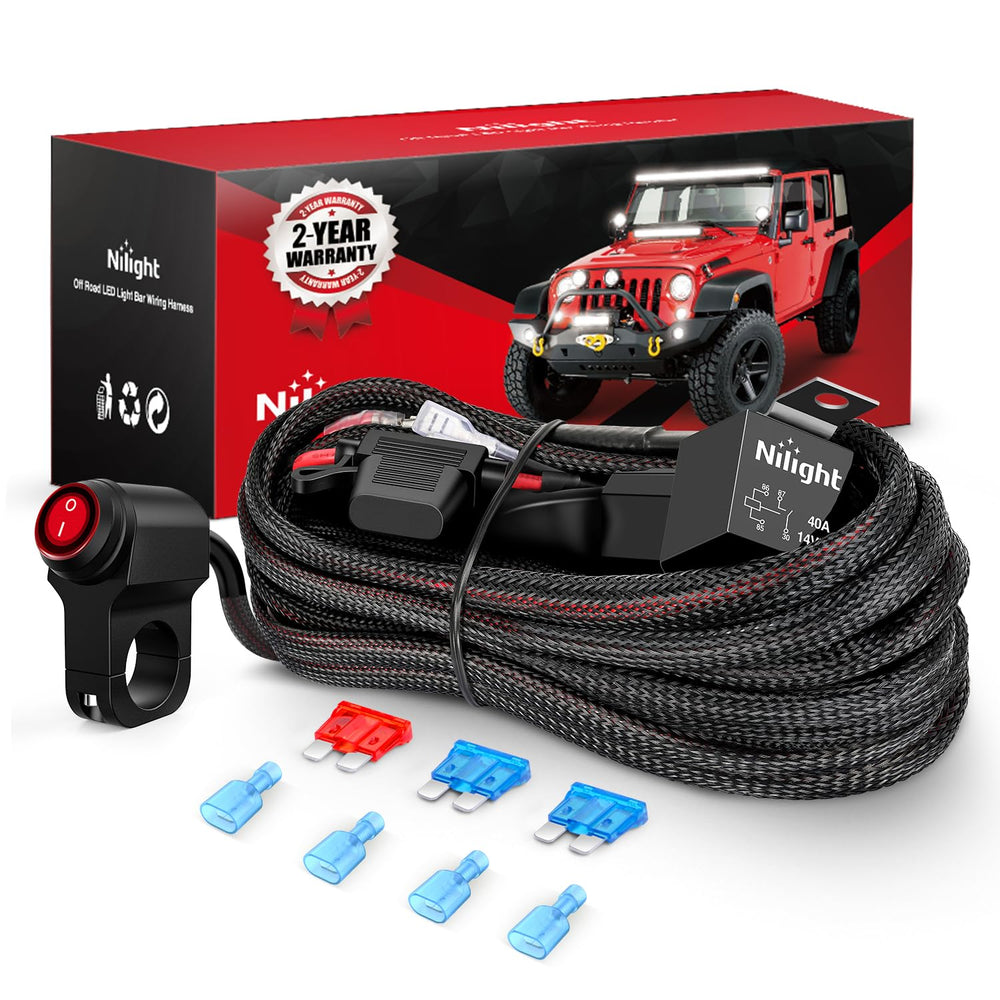 Nilight wiring harness kit 16 AWG with two leads for dual LED power
