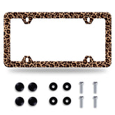 NINANMY brown leopard license-frame front-angle adds stylish protection for plates.