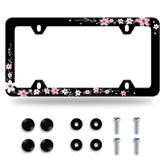 NINANMY pink cherry blossom license frame front view enhances car styling with stainless steel shine