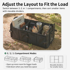 NINEDUCK trunk organizer anchor straps secure to vehicle points for stability.