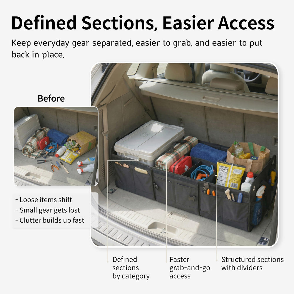 NINEDUCK trunk organizer foldable positions adapt to different trips.