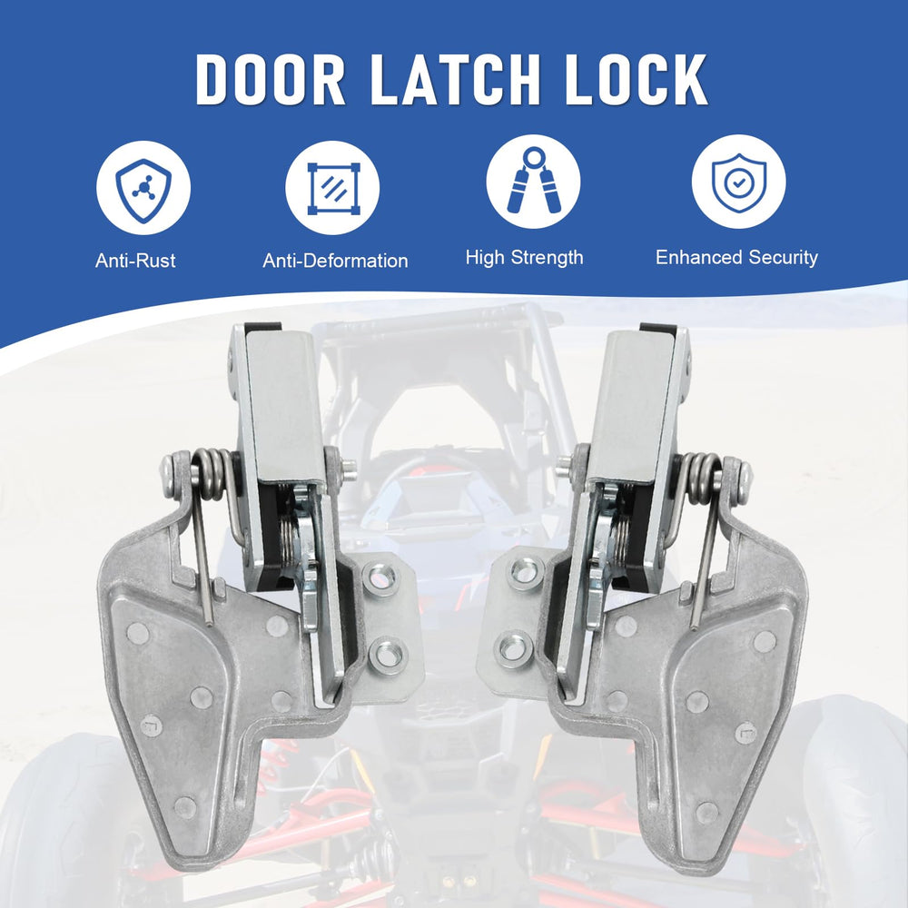 Nirakoka latch lock installed on a Polaris vehicle showing a precise fit.