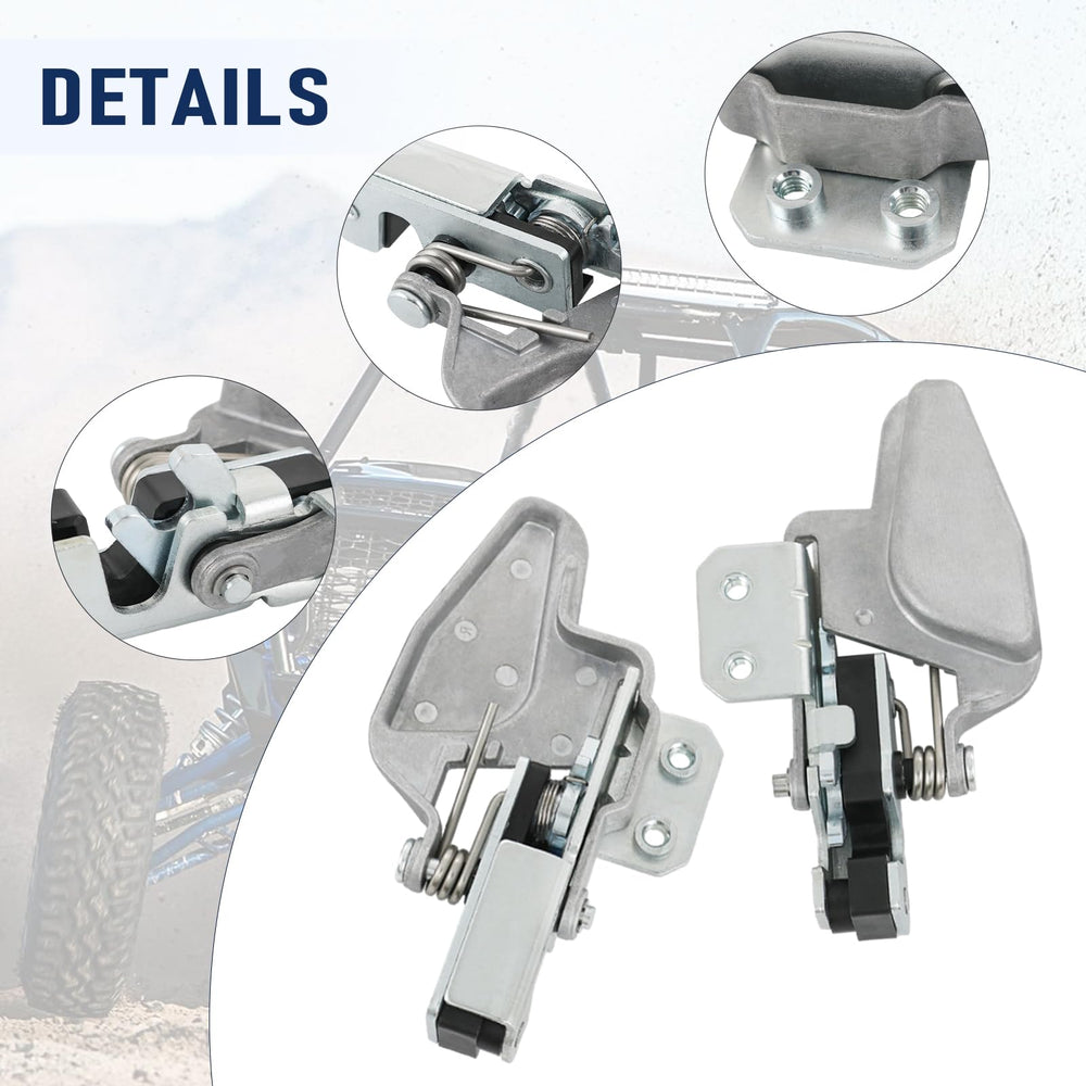Nirakoka latch lock in rugged terrain illustrating safety upgrade on a utility vehicle.
