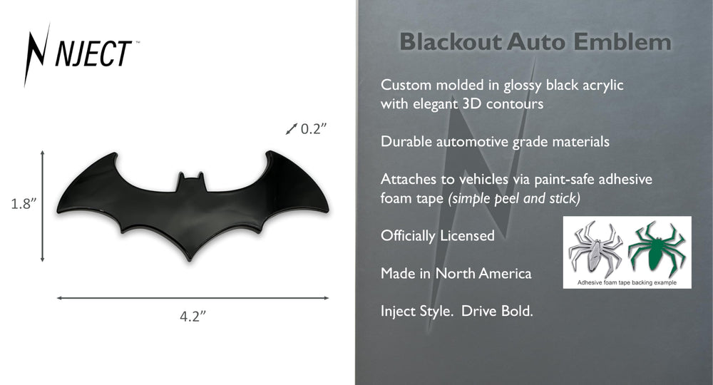 NJECT 3D contour bat emblem enhances exterior visibility on smooth surfaces.