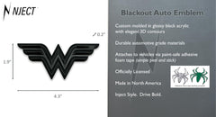 NJECT Wonder Woman emblem with glossy acrylic finish reflects light