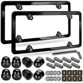 NJNYLLC Volvo license plate frames front view with matte black slim edge offers protected finish.
