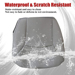 NLQR E driver side bottom perforated seat cover gray material closeup reveals durability