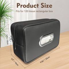 Foldable tissue holder design saves space when not in use in the car.