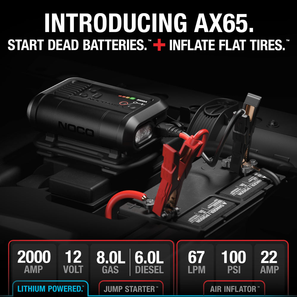 NOCO AX65 inflator hose and gauge ready for fast tire inflation
