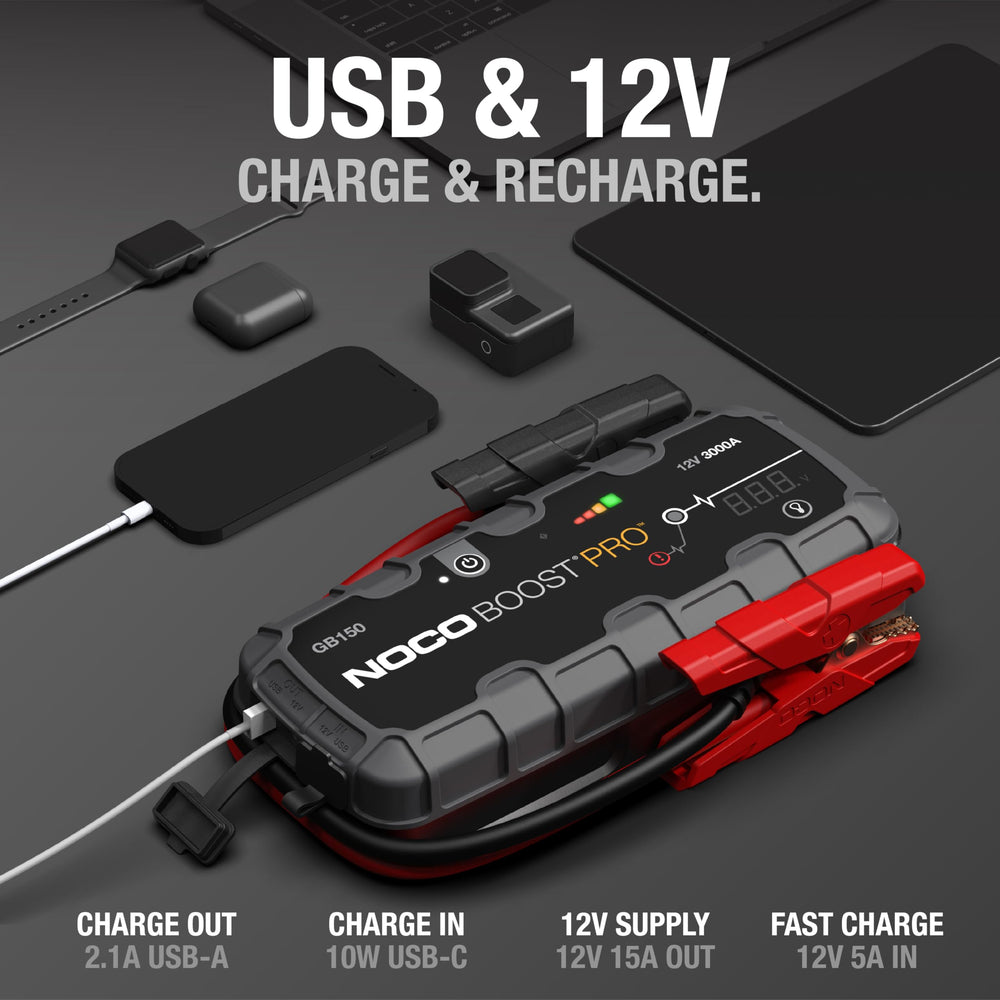 NOCO Boost GB150 jump starting a dead battery with 3000A peak