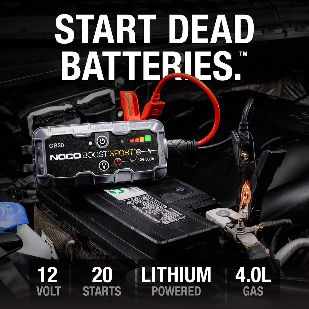NOCO Boost GB20 clamps enable spark-proof, safe connections to 12V vehicles.