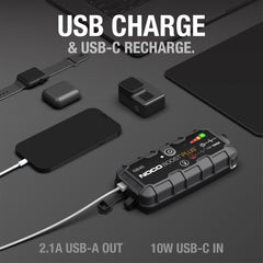 USB-C port enables charging phones and tablets when you need power