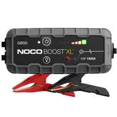 NOCO Boost GB50 front view showing compact jump starter design for glovebox storage.