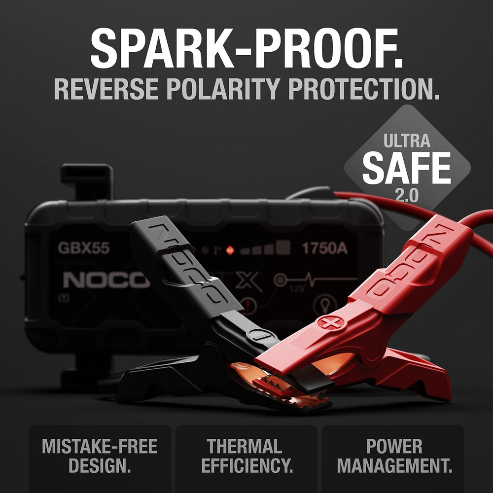 NOCO Boost X GBX55 200-lumen LED flashlight with seven modes for roadside lighting.