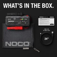 NOCO Boost X GBX55 included USB-C charging cable for fast recharging.