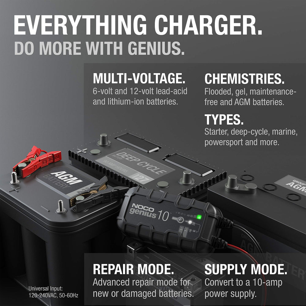 NOCO GENIUS10 maintaining battery health safely over long periods.