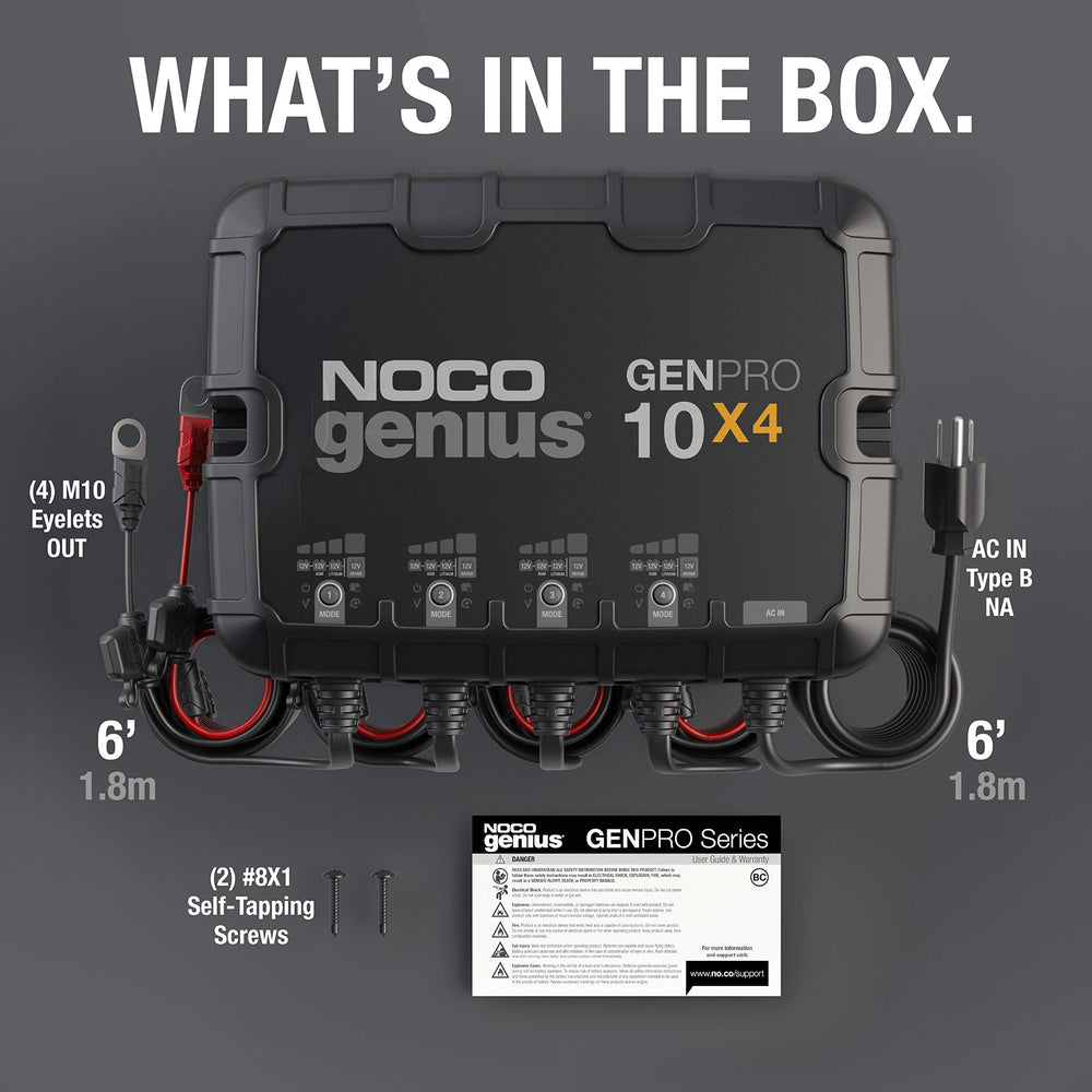 NOCO GenPro10X4 four-bank design suitable for lead-acid and lithium.