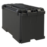 NOCO HM408 front view highlighting rugged enclosure for 4D batteries, ideal for boats and RVs.