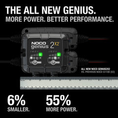 NOCO GENIUS2X2 dual bay connection cables illustrating easy setup across vehicles.